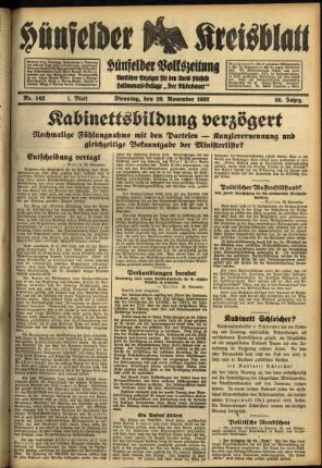 Erste Ausgabe vom Dienstag, den 29. November 1932.