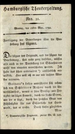 Nro. 21. Montag, den 28sten May, 1792