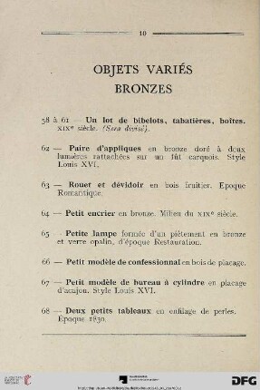 Objets variés bronzes (Nr. 58-129)