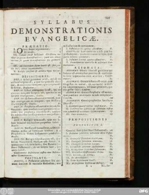 Syllabus Demonstrationis Evangelicae.