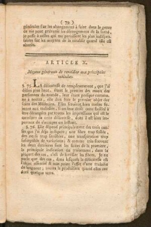 Article X. Moyens généraux de remédier aux principales maladies