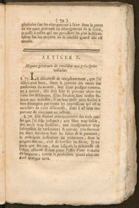 Article X. Moyens généraux de remédier aux principales maladies
