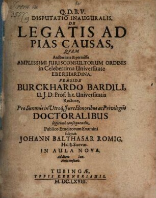 Disp. inaug. de legatis ad pias causas