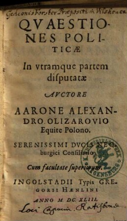 Quaestiones Politicae : in utramque partem disputatae