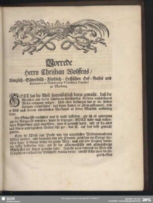 Vorrede Herrn Christian Wolffens ...