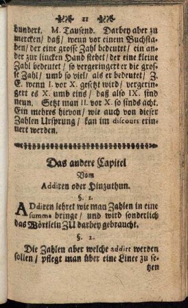 Das andere Capitel Vom Addiren oder Hinzuthun.