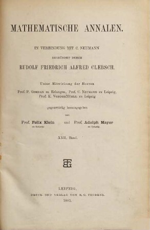 Mathematische Annalen. 22. 1883