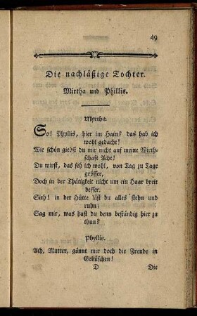 Die nachläßige Tochter. - Die Versöhnung.
