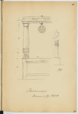 Brunnen an der Rösselgasse, Reichenweier: Ansicht, Details (aus: Skizzen- und Fotoalbum 16)