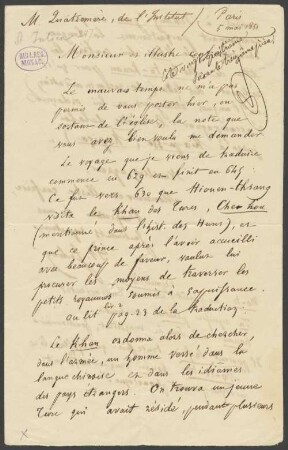 Brief von Stanislas Julien an Étienne Quatremère - BSB Autogr. Julien, Stanislas