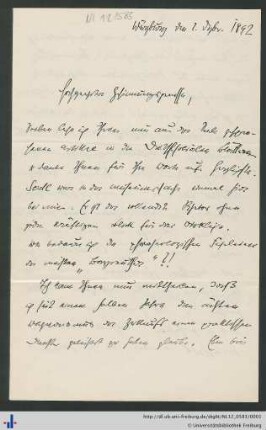 Brief von Rudolf Goetze an Ludwig Schemann vom 02.12.1892.