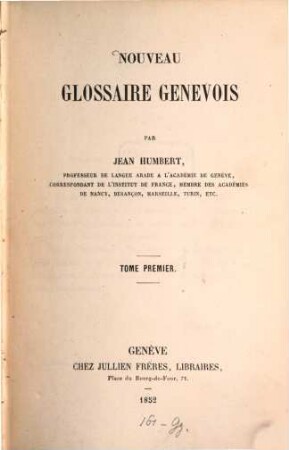 Nouveau Glossaire Genevois. 1, A - H