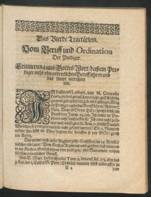 Das Vierde Tractätlein. Vom Beruff und Ordination Der Prediger.