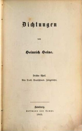 Heinrich Heine's sämmtliche Werke : rechtmäßige Original-Ausgabe. 17, Dichtungen ; 3