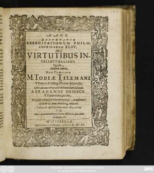 Disputatio Exercitationum Philosophicarum XLIV, De Virtutibus Intellectualibus