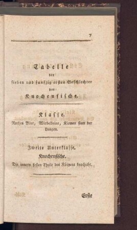 Tabelle der sieben und funfzig ersten Geschlechter der Knochenfische