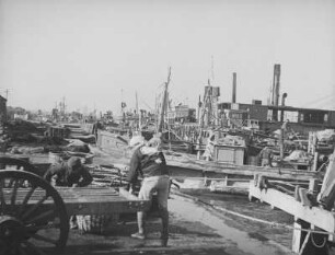 Hafen in Choshi : Blick vom Verladekai zum Hafenbecken mit Fischerbooten