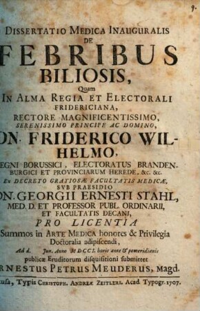 Diss. med. inaug. de febribus biliosis