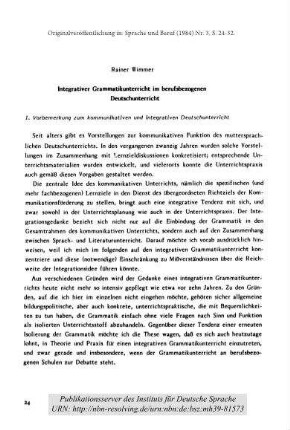 Integrativer Grammatikunterricht im berufsbezogenen Deutschunterricht