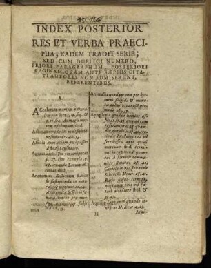 Index Posterior. Res Et Verba Praecipua, Eadem Tradit Serie; [...]