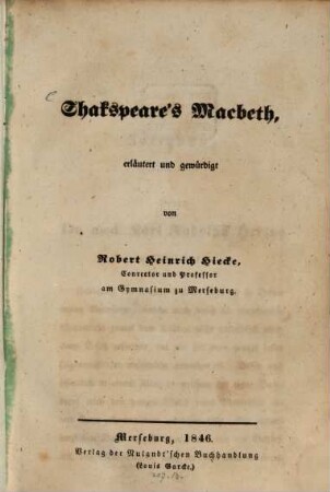 Shakspeare's Macbeth, erläutert und gewürdigt