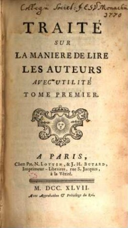 Traité Sur La Maniere De Lire Les Auteurs Avec Utilité, 1