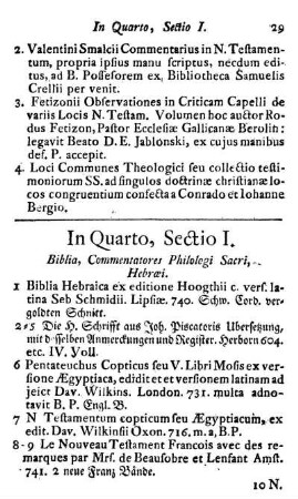 Sectio I. Biblia, Commentatores, Philologi Sacri, Hebræi.