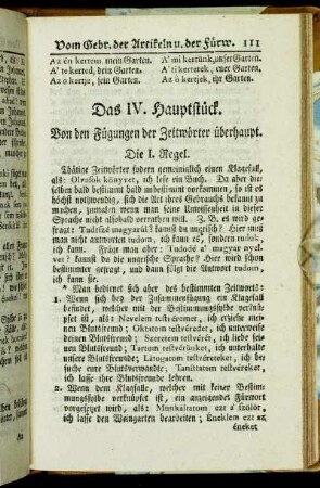 Das IV. Hauptstück. Von den Fügungen der Zeitwörter überhaupt