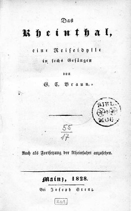 Das Rheinthal : eine Reiseidylle in sechs Gesängen