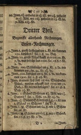 Dritter Theil: Begreifft allerhand Rechnungen