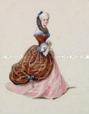 Frau im braunen Kleid mit rosa Untergewand - Tafel aus Franceschini/Kostümbilder (Kassette 2)