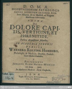 De dolore capitis, vertigine, et phrenitide