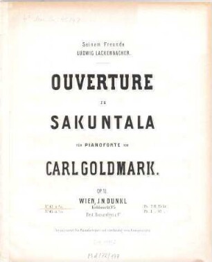 Ouverture zu Sakuntala : für Pianoforte ; op. 13