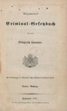 Allgemeines Criminal-Gesetzbuch für das Königreich Hannover