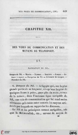 Chapitre XII: Des voies de communication et des moyens de transport