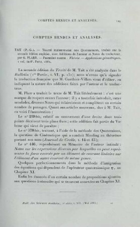 Comtes Rendus et Analyses.