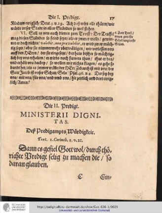 Die II. Predigt. MINISTERII DIGNITAS.