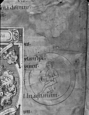 Ms. germ. qu. 51 (II. 18): Schriften über die Stadt Mainz, Vorderspiegel, Kalenderblatt Januar mit Wassermann