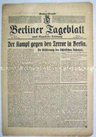 "Berliner Tageblatt und Handels-Zeitung" zu den Januarkämpfen in Berlin (Spartakus-Aufstand)