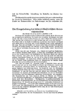 Die Neugestaltung des bildend-künstlerischen Unterrichtswesens