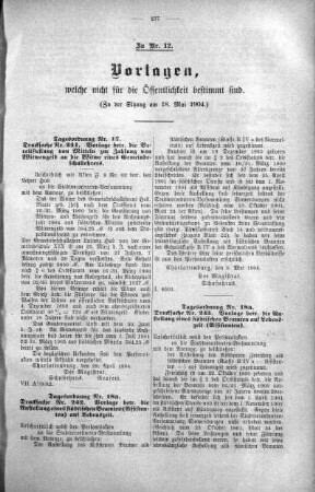 Vorlagen welche nicht für die Oeffentlichkeit bestimmt sind., 18. Mai 1904