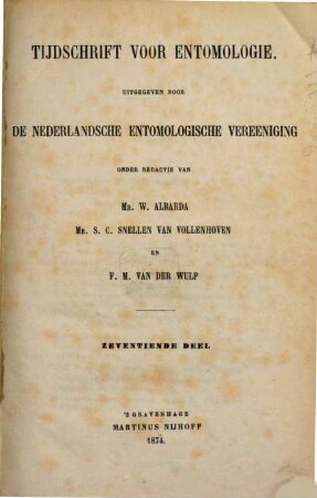 Tijdschrift voor entomologie. 17. 1874