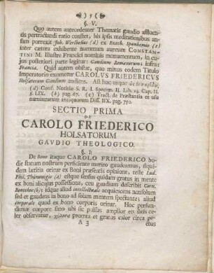 Sectio Prima De Carolo Friederico Holsatorum Gavdio Theologico.