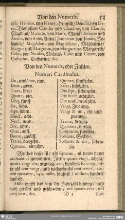 Von den Numeris, oder Zahlen