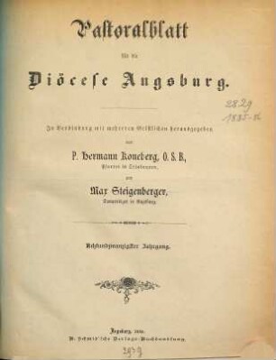 Pastoralblatt für die Diözese Augsburg. 28. 1885