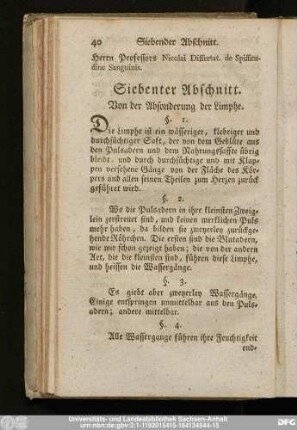 Siebenter Abschnitt. Von der Absonderung der Limphe.