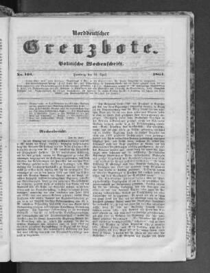 Norddeutscher Grenzbote. Politische Wochenschrift. No. 101 1863.