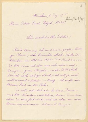 Nachlass von Erich Petzet - BSB E. Petzetiana, 4,b, Christ, Lena. Erich Petzet (1870-1928) Nachlass: Briefe von Lena Christ an Erich Petzet - BSB E. Petzetiana.IV.b. Christ, Lena