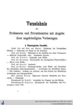 Verzeichnis der Professoren und Privatdozenten