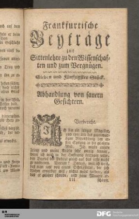 Sieben und und fünfzigstes Stück. Abhandlung von sauern Gesichtern.